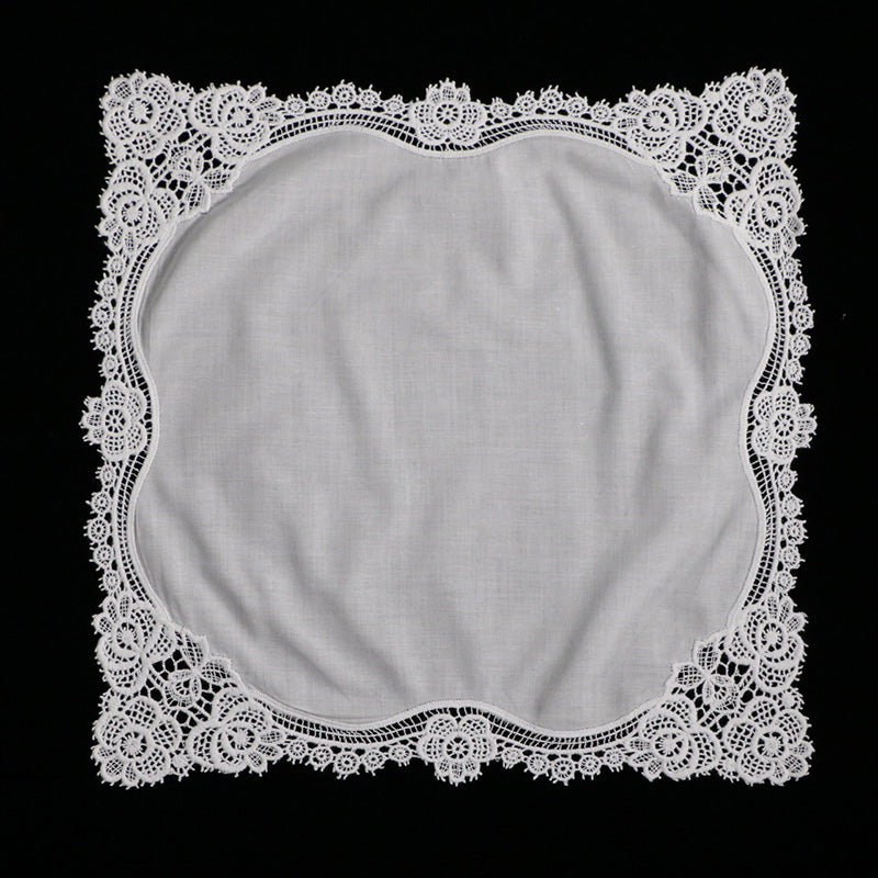 A001: White Wedding Handkerchief Pure Cotton, Soft Ladies Hanky with Crochet Lace, 10 pieces