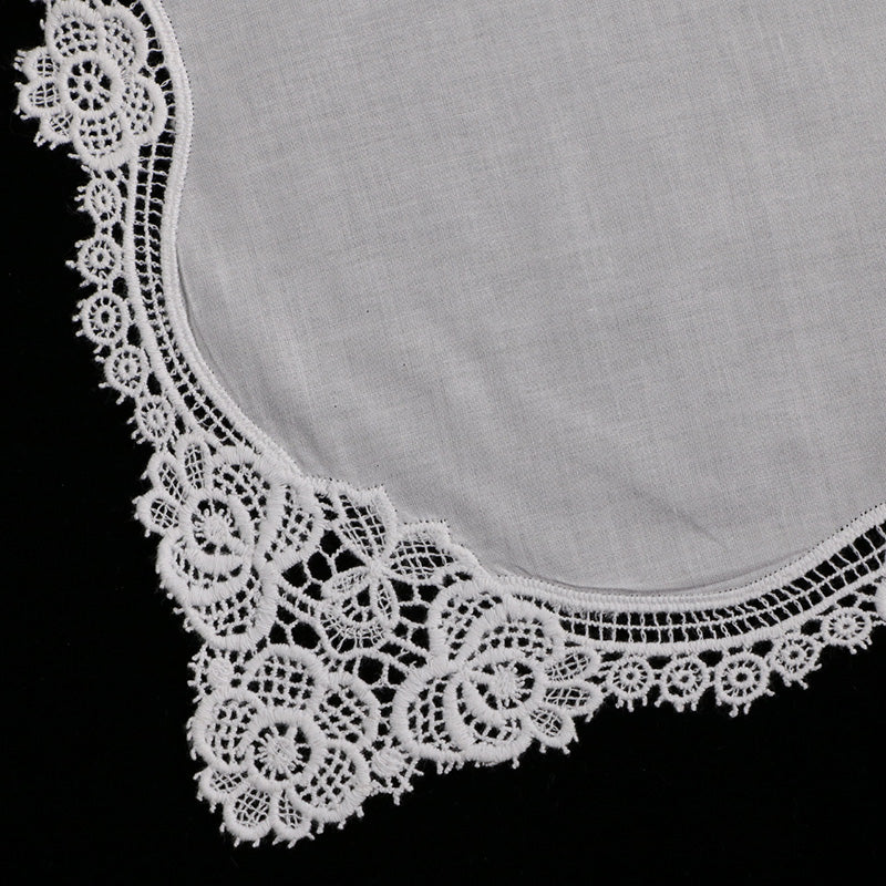 A001: White Wedding Handkerchief Pure Cotton, Soft Ladies Hanky with Crochet Lace, 10 pieces