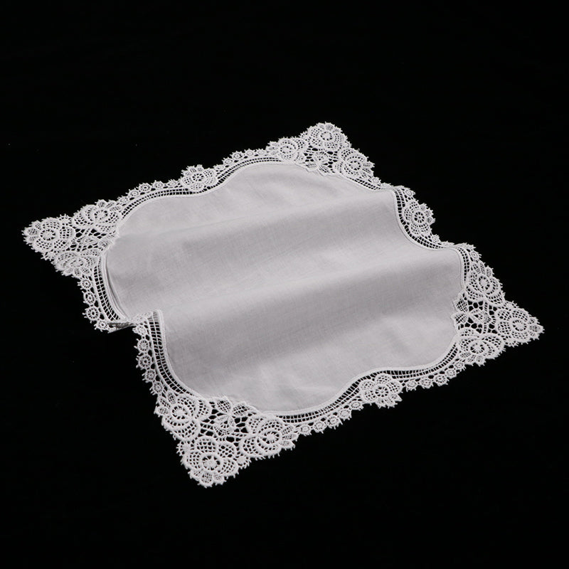 A001: White Wedding Handkerchief Pure Cotton, Soft Ladies Hanky with Crochet Lace, 10 pieces
