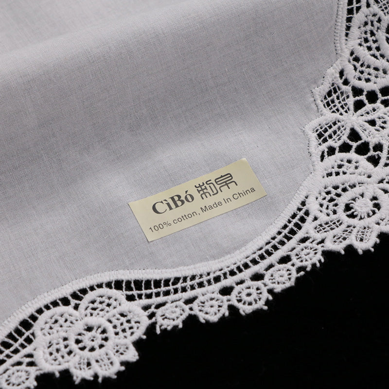 A001: White Wedding Handkerchief Pure Cotton, Soft Ladies Hanky with Crochet Lace, 10 pieces