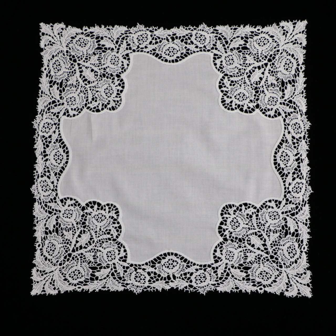 A007: White Wedding Handkerchief Pure Cotton, Soft Ladies Hanky with Crochet Lace, 10 pieces