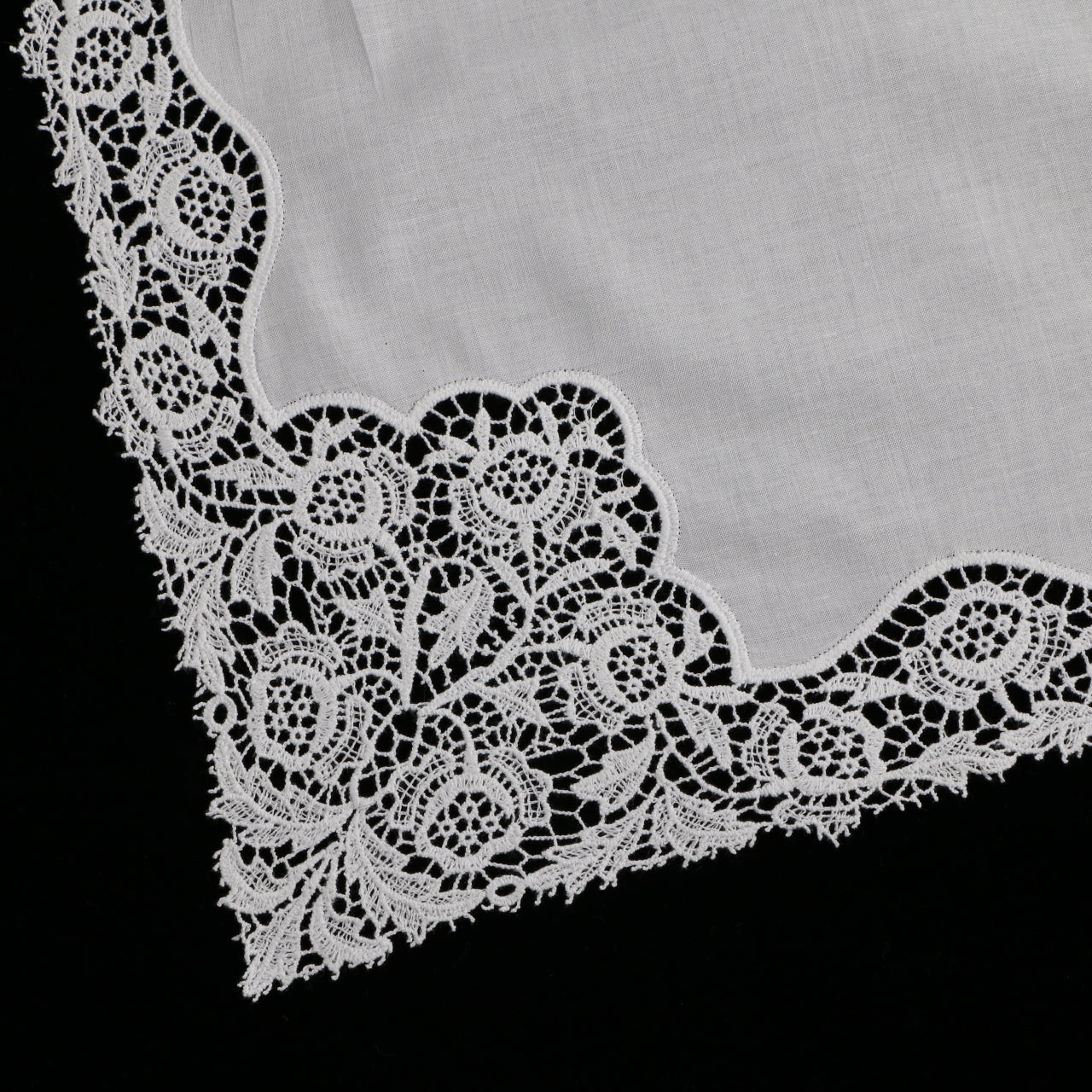 A007: White Wedding Handkerchief Pure Cotton, Soft Ladies Hanky with Crochet Lace, 10 pieces