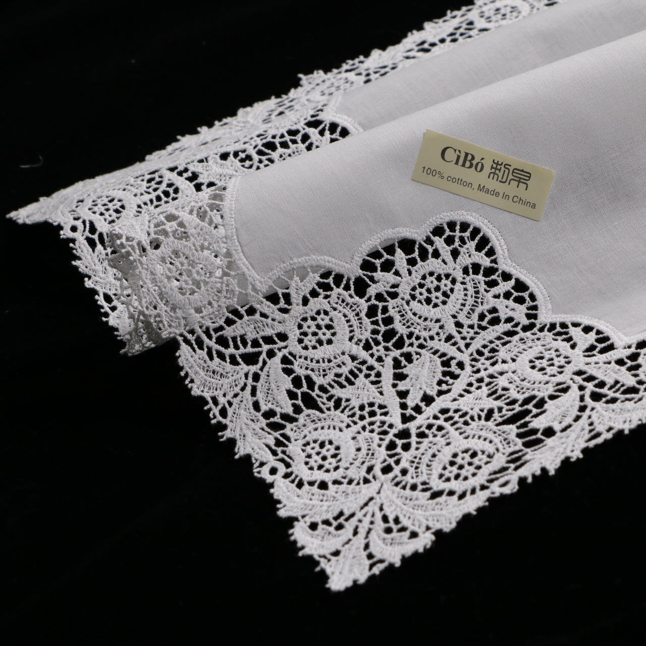 A007: White Wedding Handkerchief Pure Cotton, Soft Ladies Hanky with Crochet Lace, 10 pieces