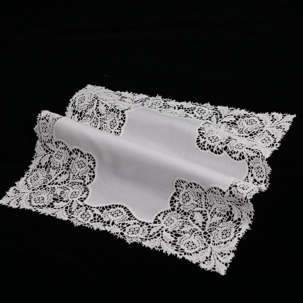 A007: White Wedding Handkerchief Pure Cotton, Soft Ladies Hanky with Crochet Lace, 10 pieces