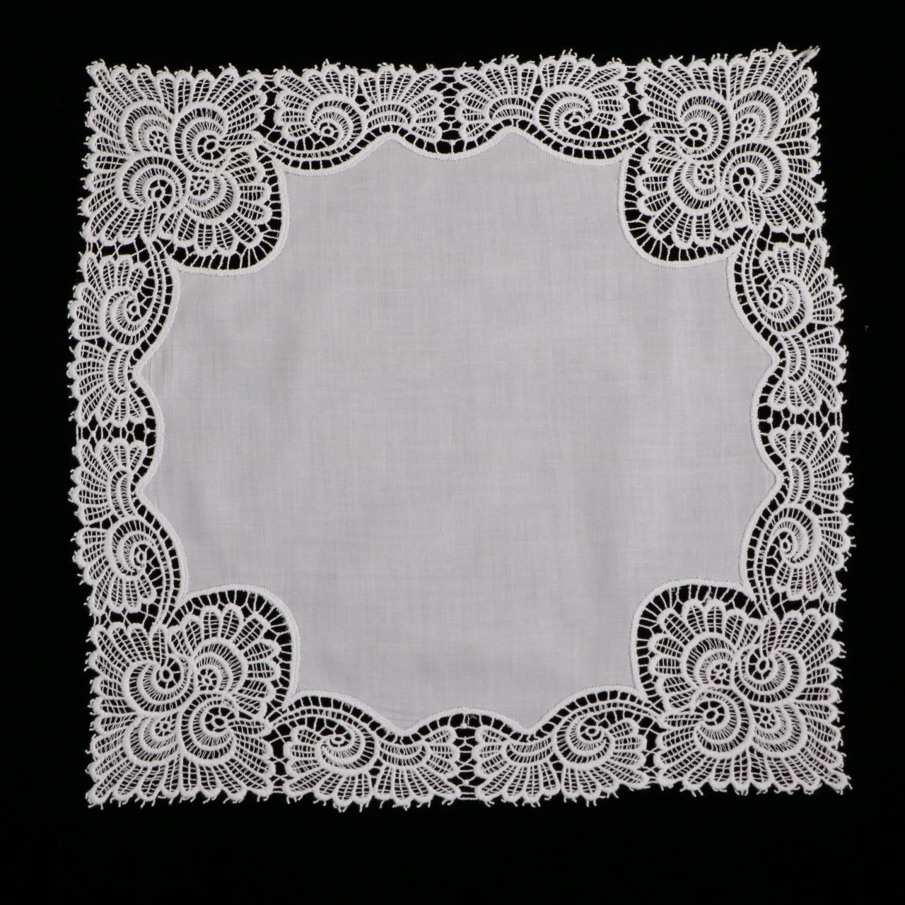 A003: White Wedding Handkerchief Pure Cotton, Soft Ladies Hanky with Crochet Lace, 10 pieces