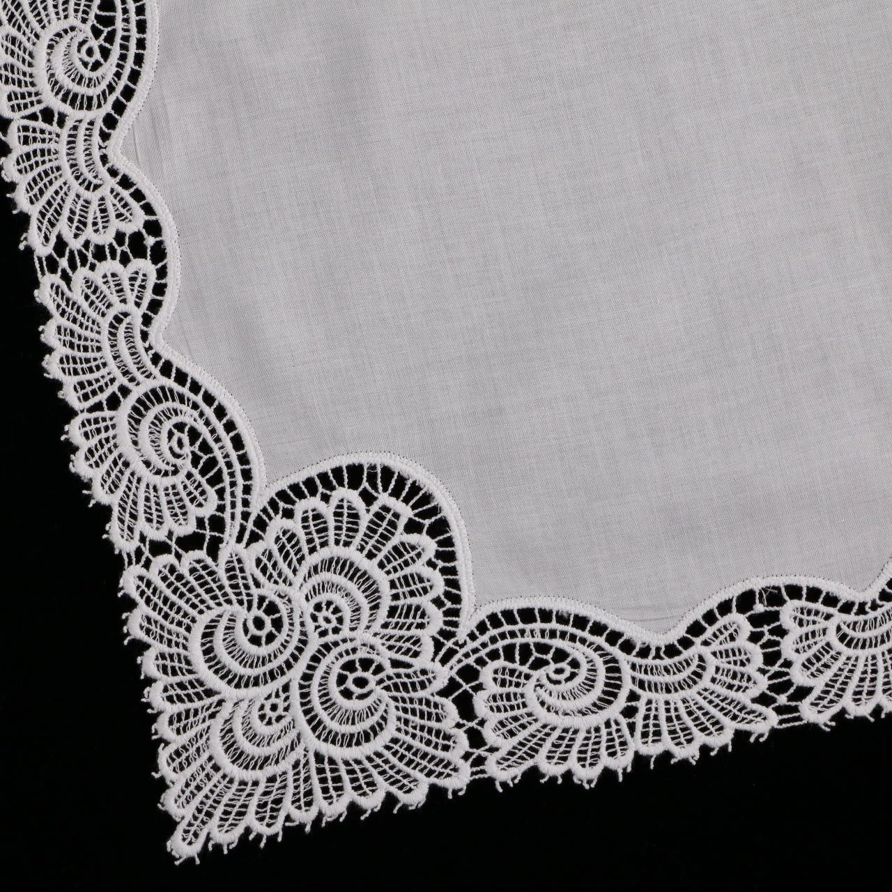 A003: White Wedding Handkerchief Pure Cotton, Soft Ladies Hanky with Crochet Lace, 10 pieces