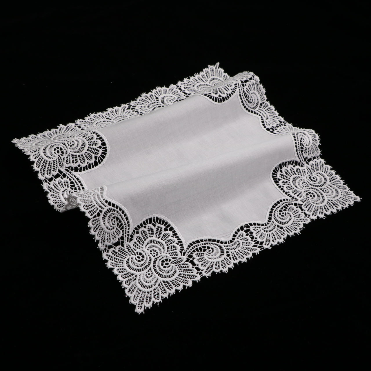 A003: White Wedding Handkerchief Pure Cotton, Soft Ladies Hanky with Crochet Lace, 10 pieces