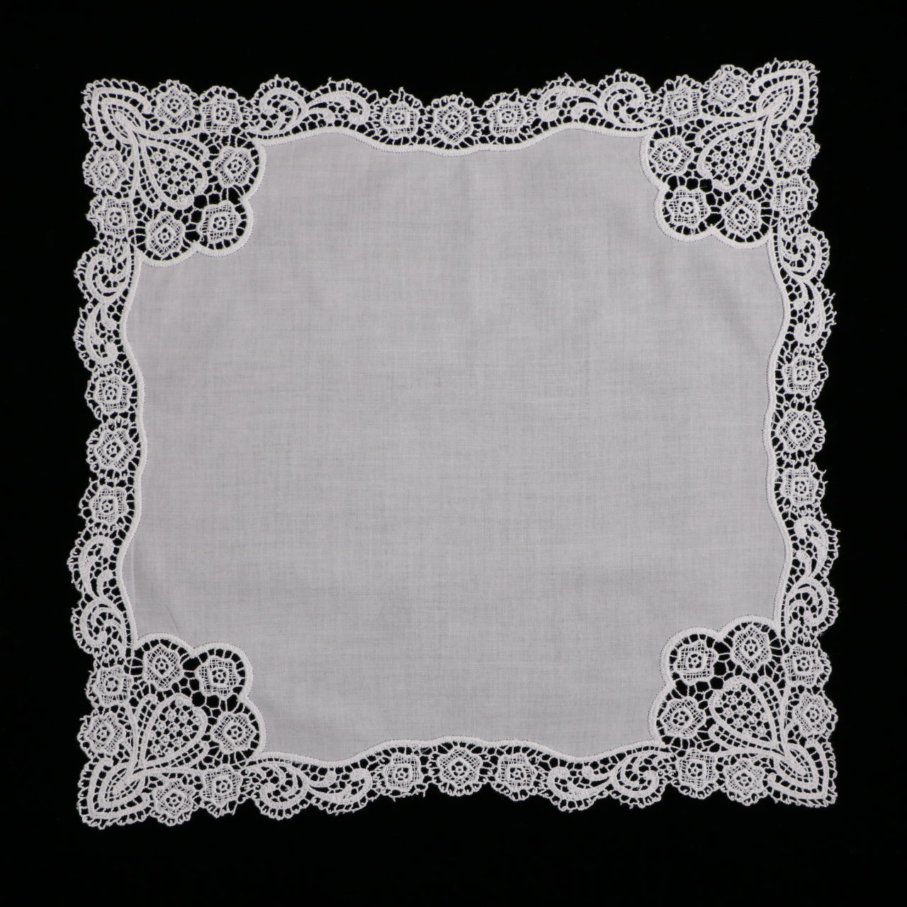 A005: White Wedding Handkerchief Pure Cotton, Soft Ladies Hanky with Crochet Lace, 10 pieces