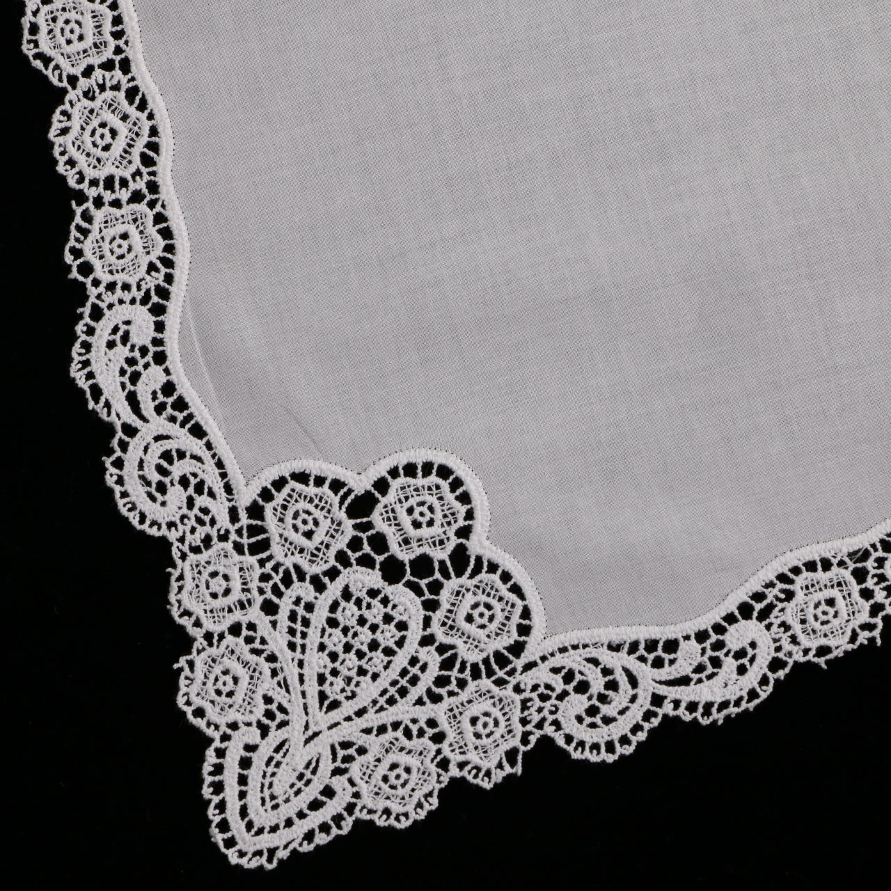 A005: White Wedding Handkerchief Pure Cotton, Soft Ladies Hanky with Crochet Lace, 10 pieces
