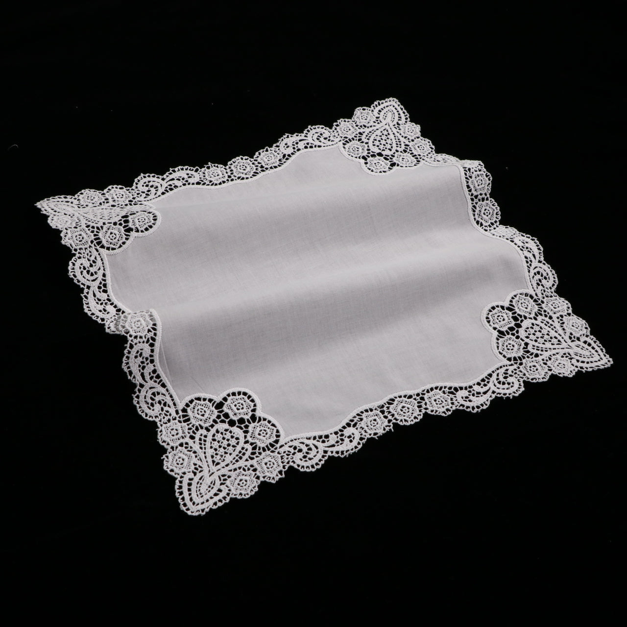 A005: White Wedding Handkerchief Pure Cotton, Soft Ladies Hanky with Crochet Lace, 10 pieces