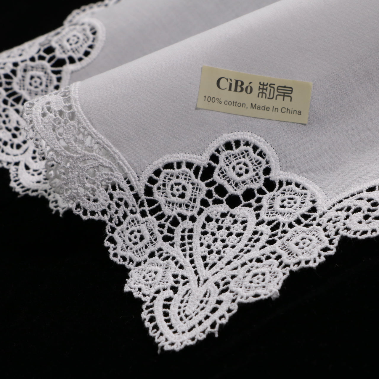 A005: White Wedding Handkerchief Pure Cotton, Soft Ladies Hanky with Crochet Lace, 10 pieces