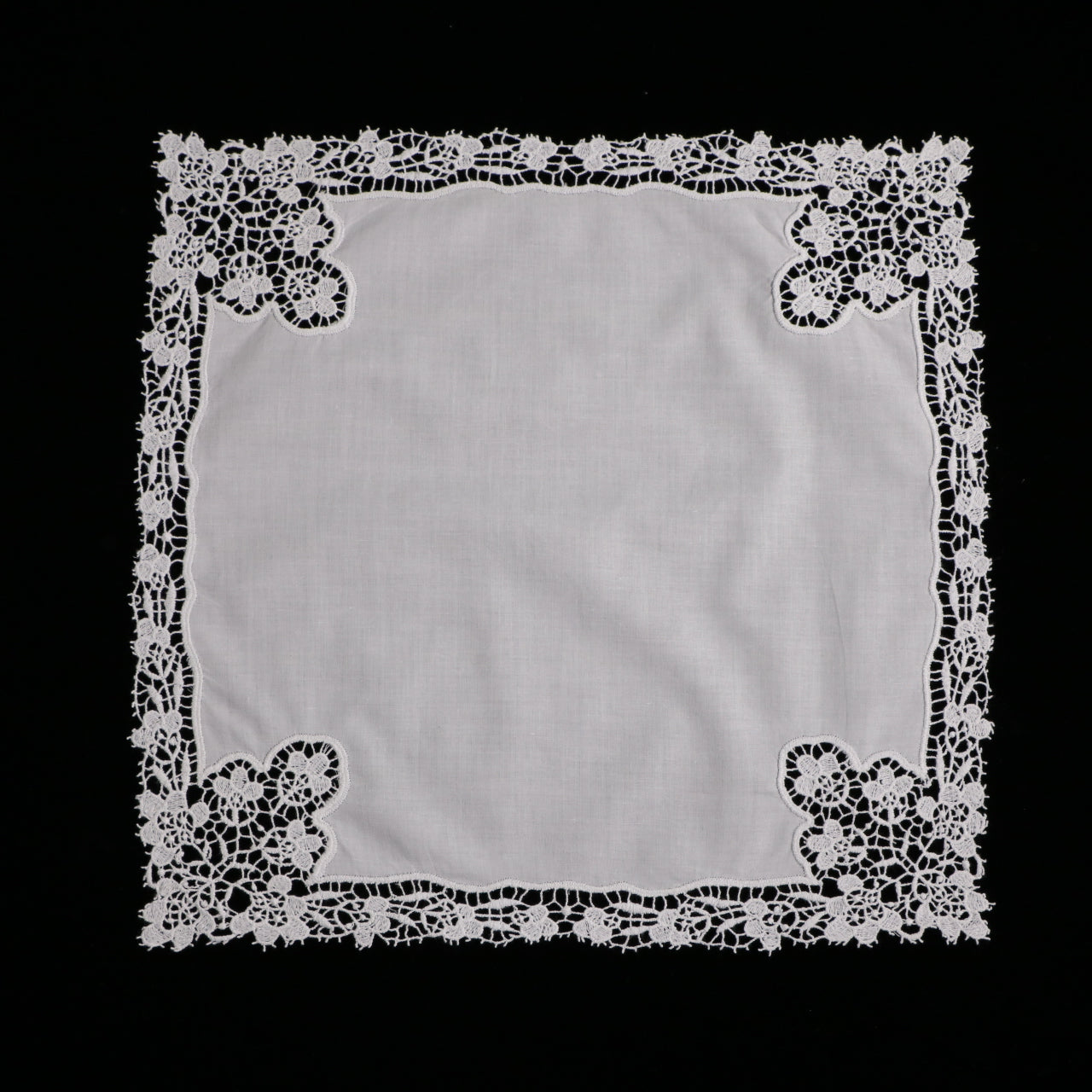 A002: White Wedding Handkerchief Pure Cotton, Soft Ladies Hanky with Crochet Lace, 10 pieces