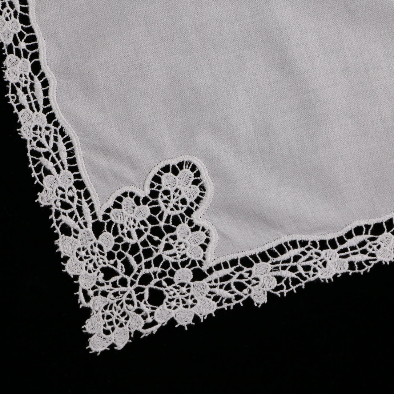 A002: White Wedding Handkerchief Pure Cotton, Soft Ladies Hanky with Crochet Lace, 10 pieces