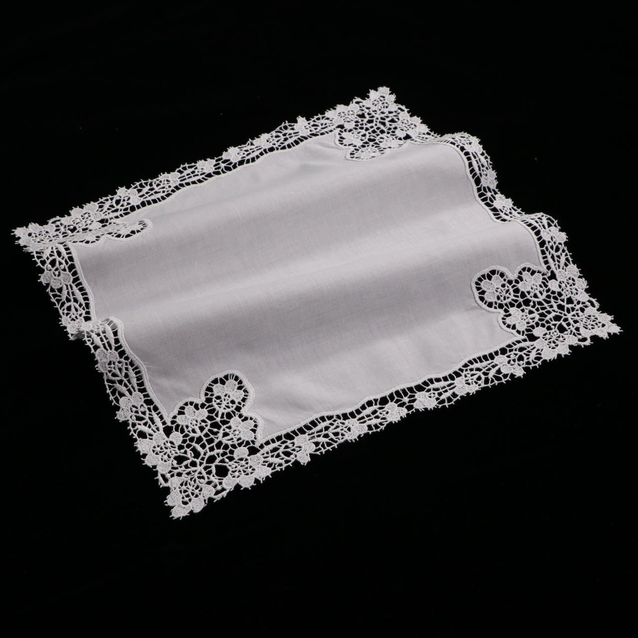 A002: White Wedding Handkerchief Pure Cotton, Soft Ladies Hanky with Crochet Lace, 10 pieces