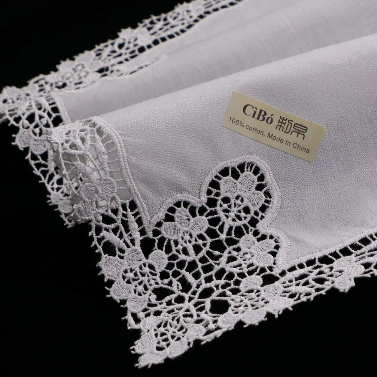 A002: White Wedding Handkerchief Pure Cotton, Soft Ladies Hanky with Crochet Lace, 10 pieces