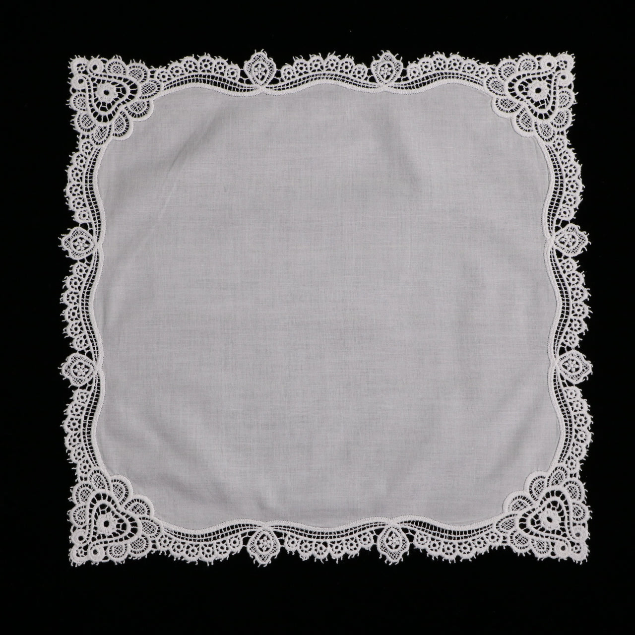 A004: White Wedding Handkerchief Pure Cotton, Soft Ladies Hanky with Crochet Lace, 10 pieces