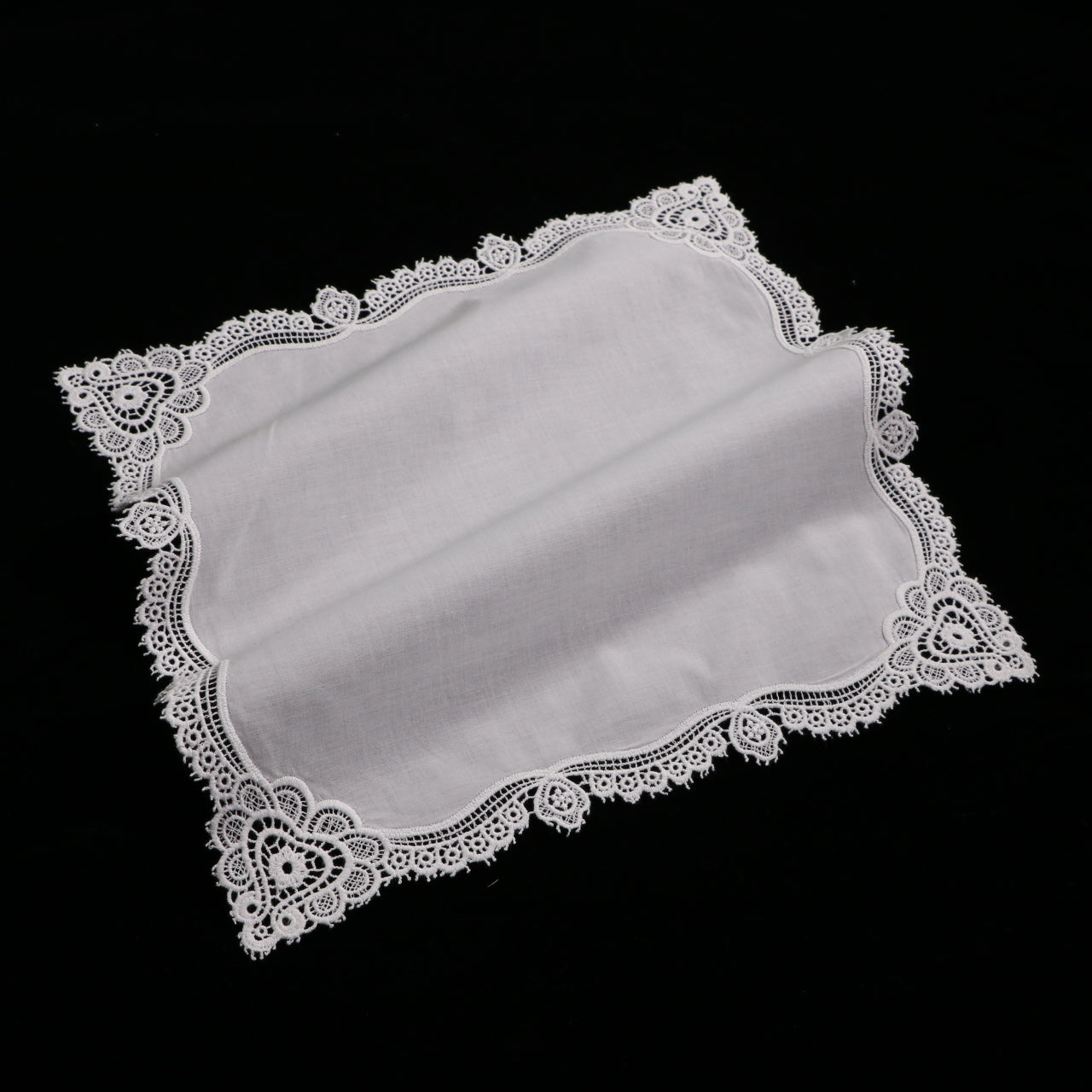 A004: White Wedding Handkerchief Pure Cotton, Soft Ladies Hanky with Crochet Lace, 10 pieces