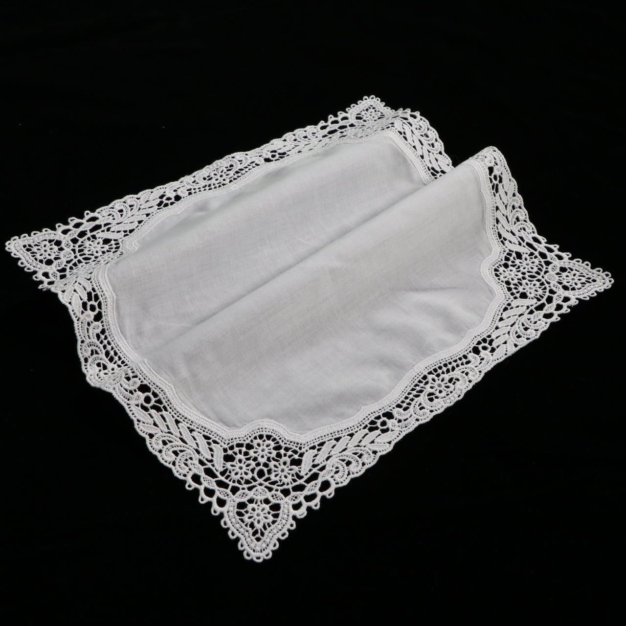A009: White Wedding Handkerchief Pure Cotton, Soft Ladies Hanky with Crochet Lace, 10 pieces