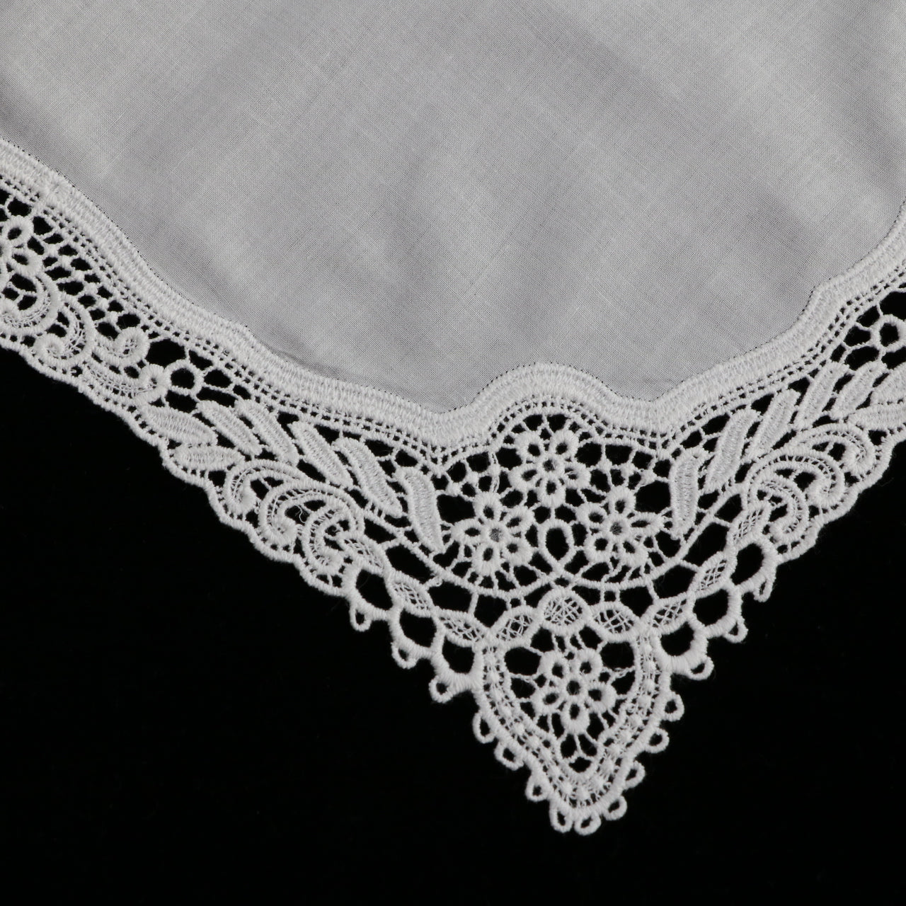 A009: White Wedding Handkerchief Pure Cotton, Soft Ladies Hanky with Crochet Lace, 10 pieces