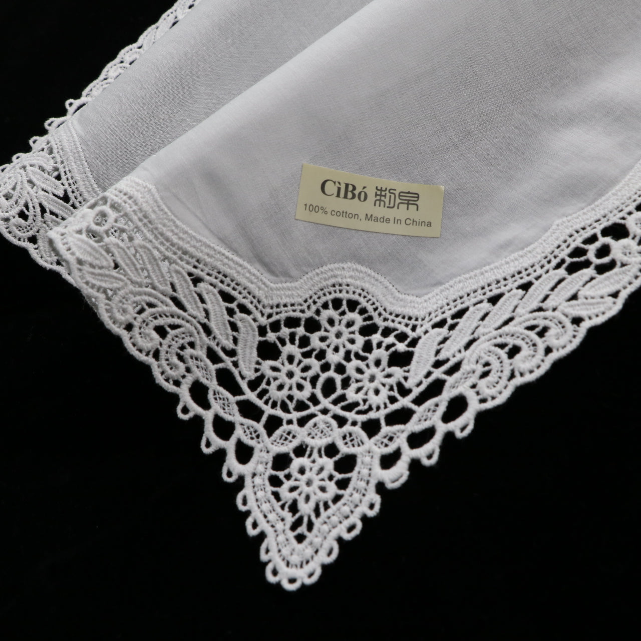 A009: White Wedding Handkerchief Pure Cotton, Soft Ladies Hanky with Crochet Lace, 10 pieces