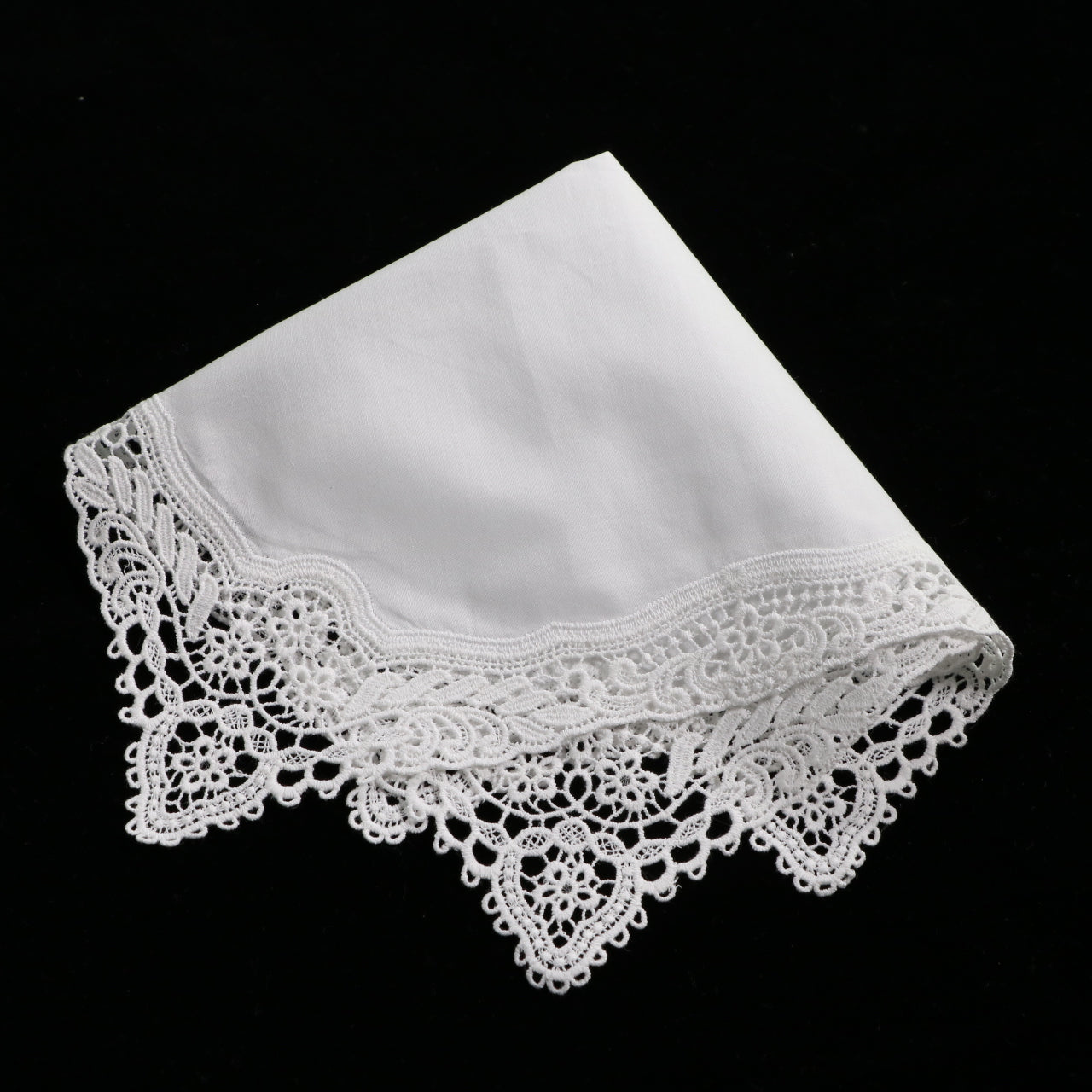 A009: White Wedding Handkerchief Pure Cotton, Soft Ladies Hanky with Crochet Lace, 10 pieces
