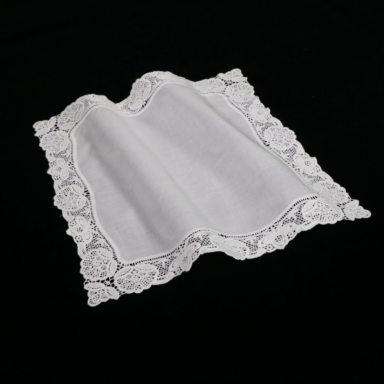 A008: White Wedding Handkerchief Pure Cotton, Soft Ladies Hanky with Crochet Lace, 10 pieces