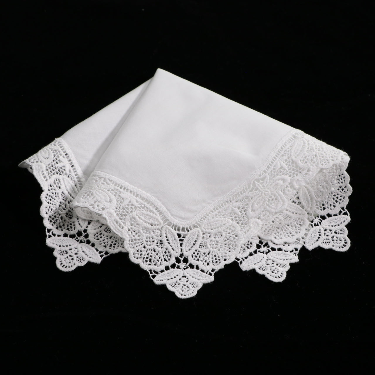 A008: White Wedding Handkerchief Pure Cotton, Soft Ladies Hanky with Crochet Lace, 10 pieces