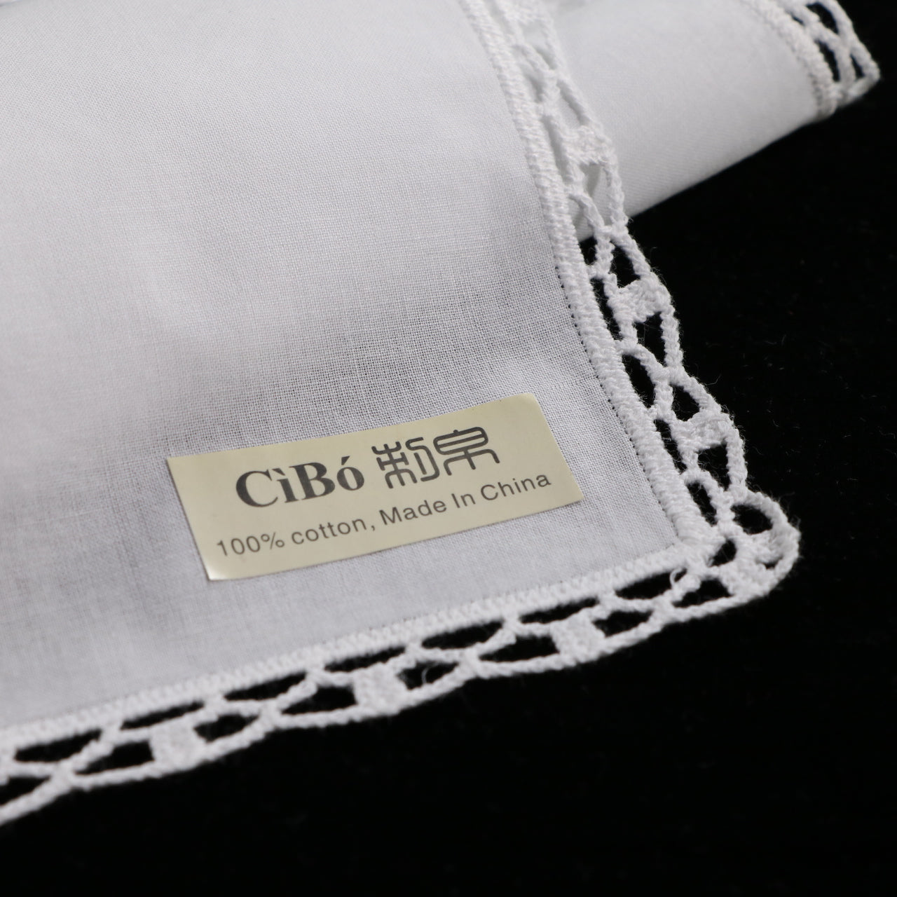 D002: White Wedding Handkerchief Pure Cotton, Soft Ladies Hanky with Crochet Lace, 10 pieces