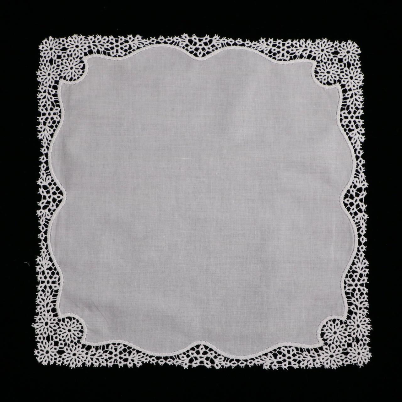 A006: White Wedding Handkerchief Pure Cotton, Soft Ladies Hanky with Crochet Lace, 10 pieces