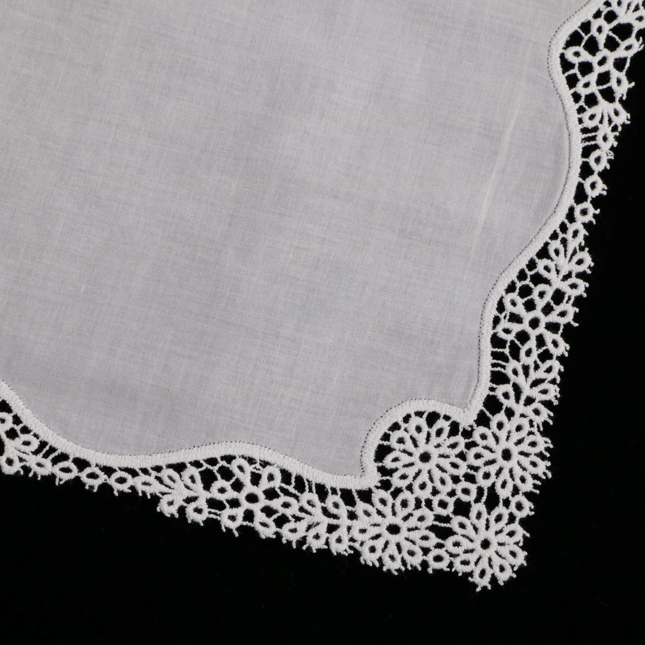 A006: White Wedding Handkerchief Pure Cotton, Soft Ladies Hanky with Crochet Lace, 10 pieces