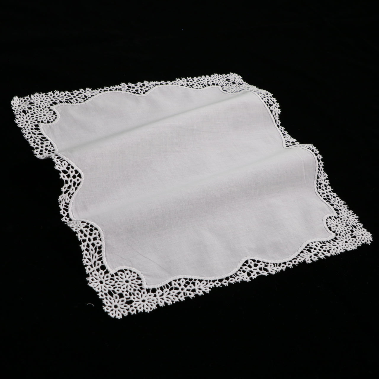 A006: White Wedding Handkerchief Pure Cotton, Soft Ladies Hanky with Crochet Lace, 10 pieces