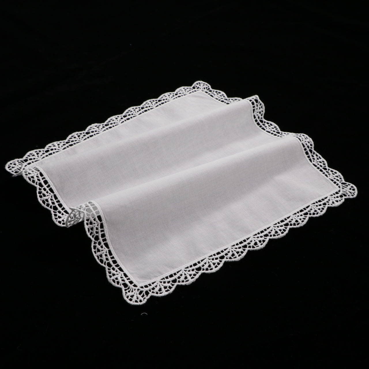D003: White Wedding Handkerchief Pure Cotton, Soft Ladies Hanky with Crochet Lace, 10 pieces