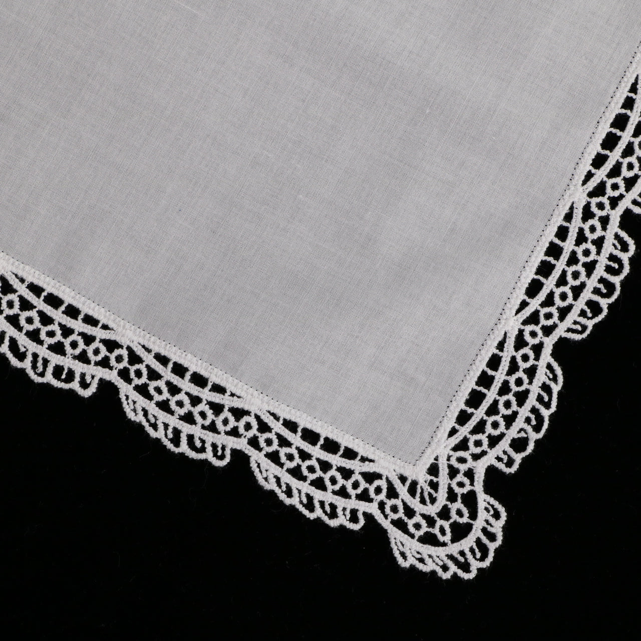 D004: White Wedding Handkerchief Pure Cotton, Soft Ladies Hanky with Crochet Lace, 10 pieces