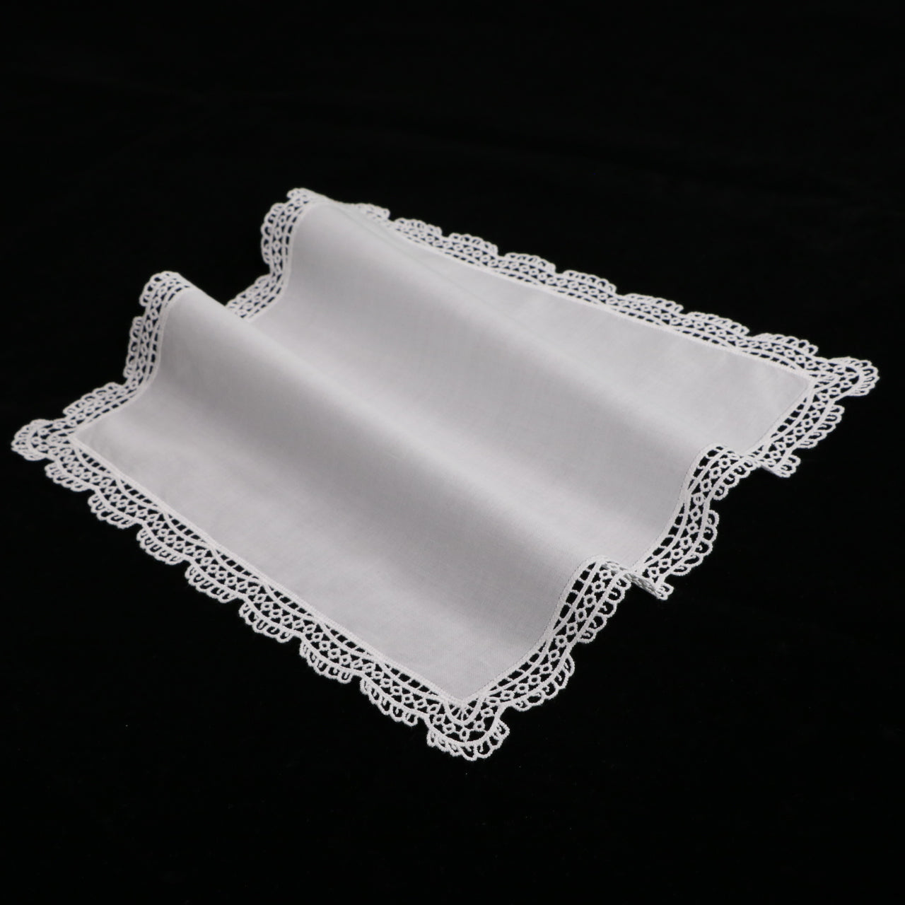 D004: White Wedding Handkerchief Pure Cotton, Soft Ladies Hanky with Crochet Lace, 10 pieces
