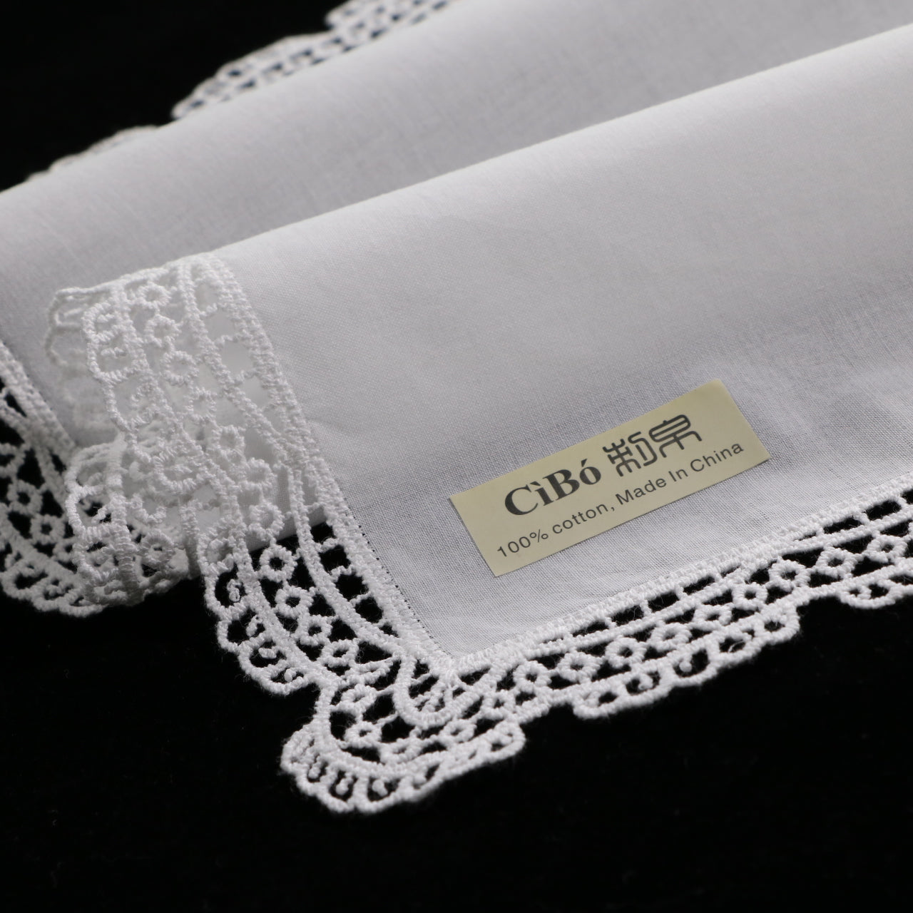 D004: White Wedding Handkerchief Pure Cotton, Soft Ladies Hanky with Crochet Lace, 10 pieces