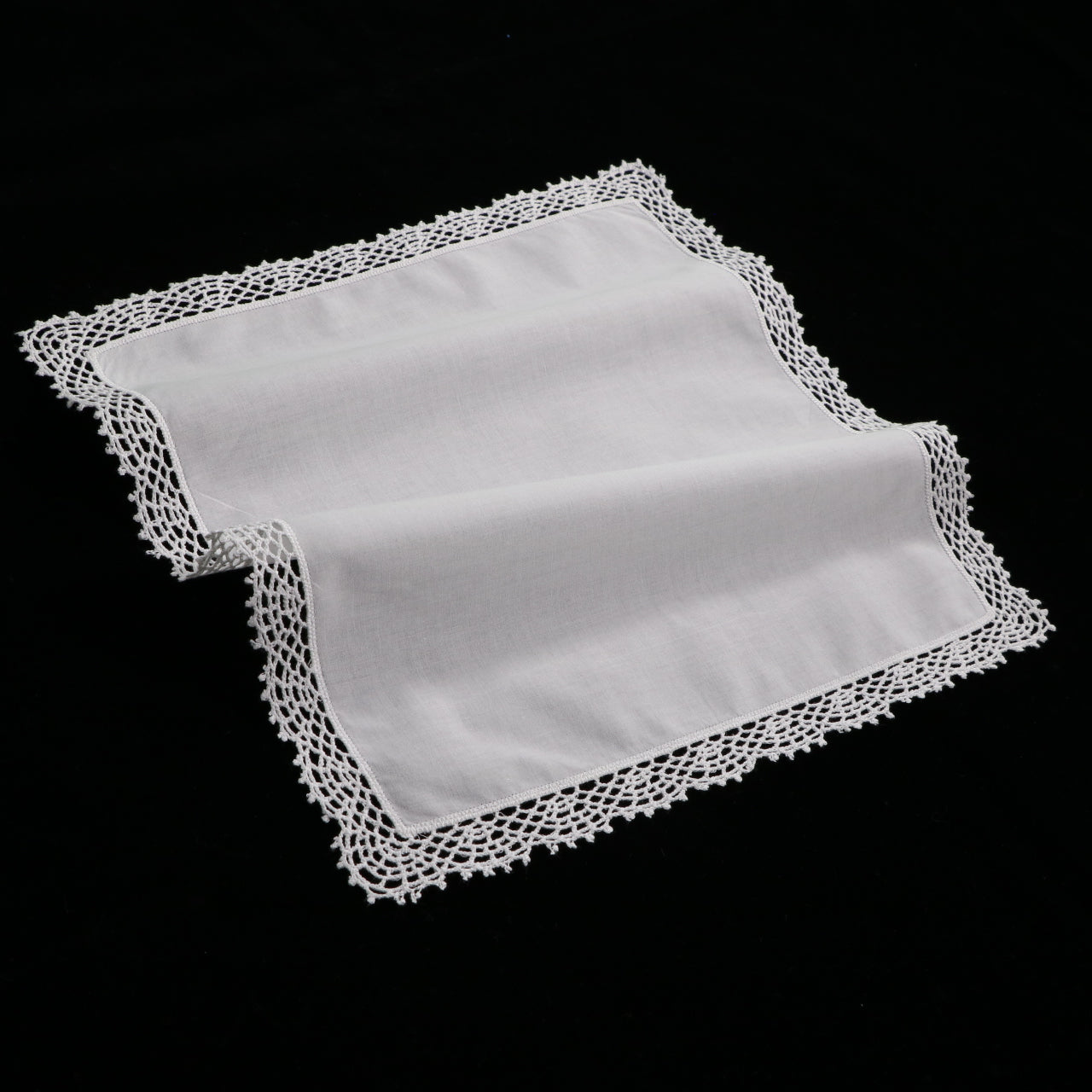 D001: White Wedding Handkerchief Pure Cotton, Soft Ladies Hanky with Crochet Lace, 10 pieces