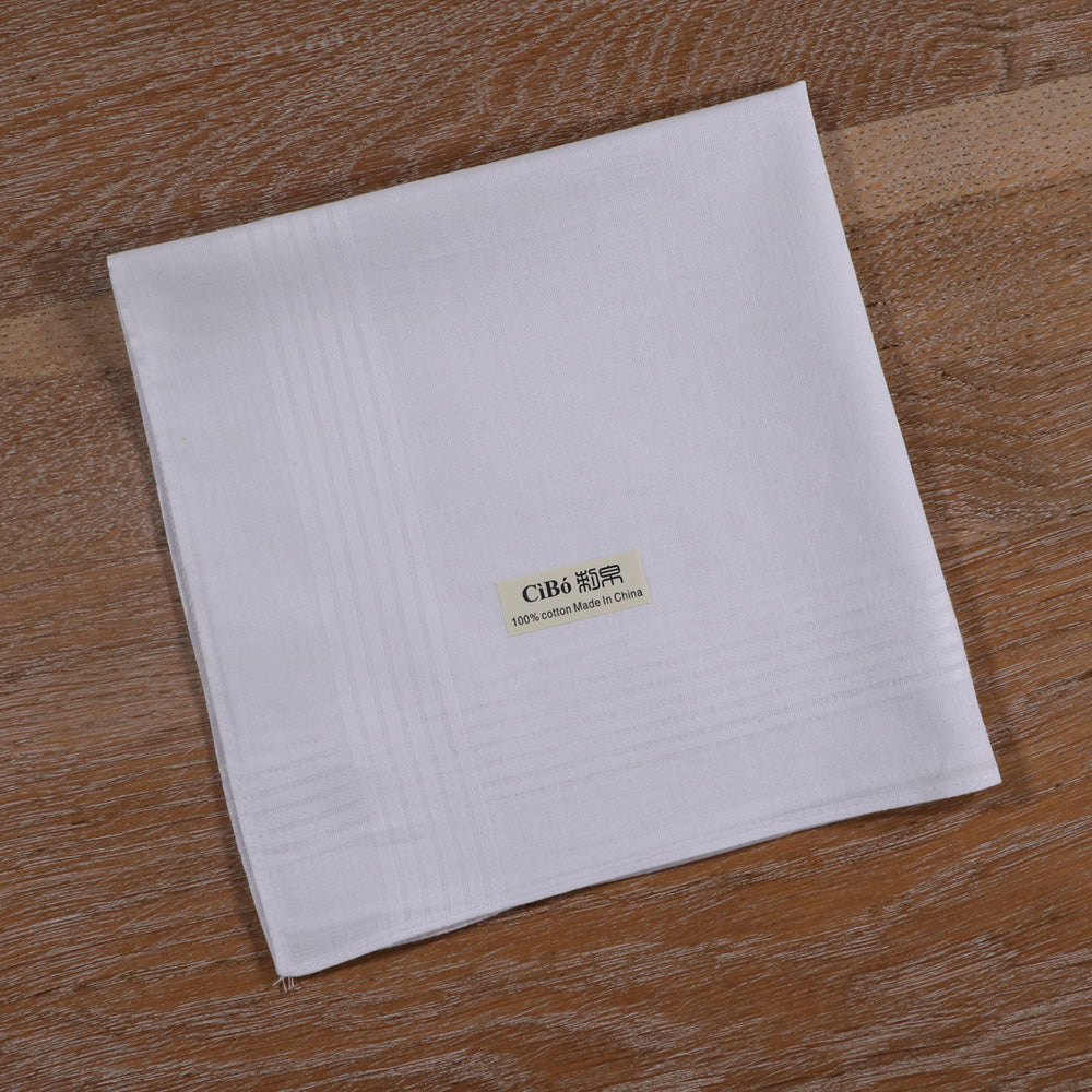M005: Men's Handkerchiefs,100% Soft Cotton,White Classic Hankie, 16"x16", satin banded, 120 pieces