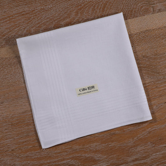 M005: Men's Handkerchiefs,100% Soft Cotton,White Classic Hankie, 16"x16", satin banded, 120 pieces