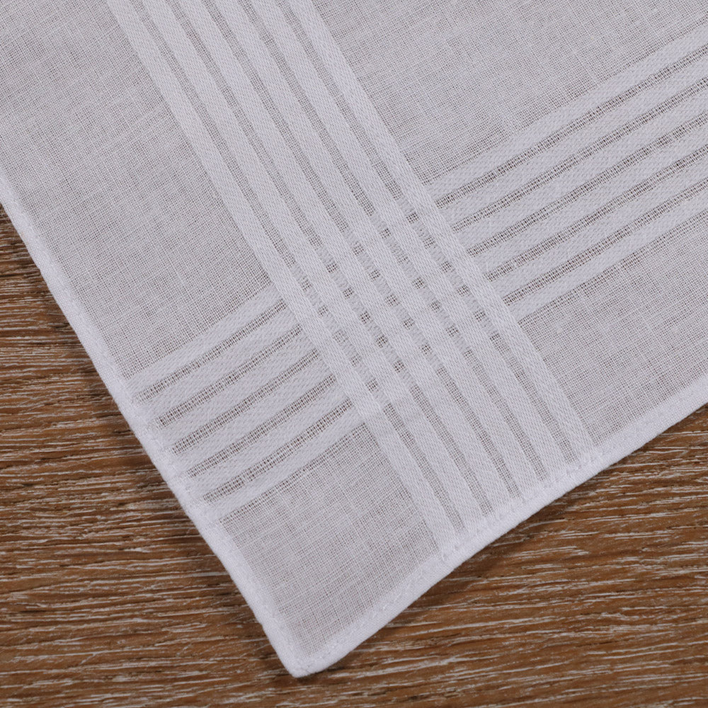 M005: Men's Handkerchiefs,100% Soft Cotton,White Classic Hankie, 16"x16", satin banded, 120 pieces