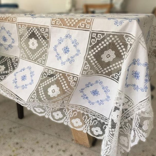 "Army and Navy" British design vintage table cloth (blue in white)